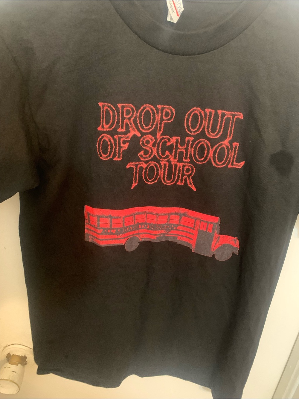 Alstyle Black Kids Tee with Red "Drop Out of School Tour" Graphic